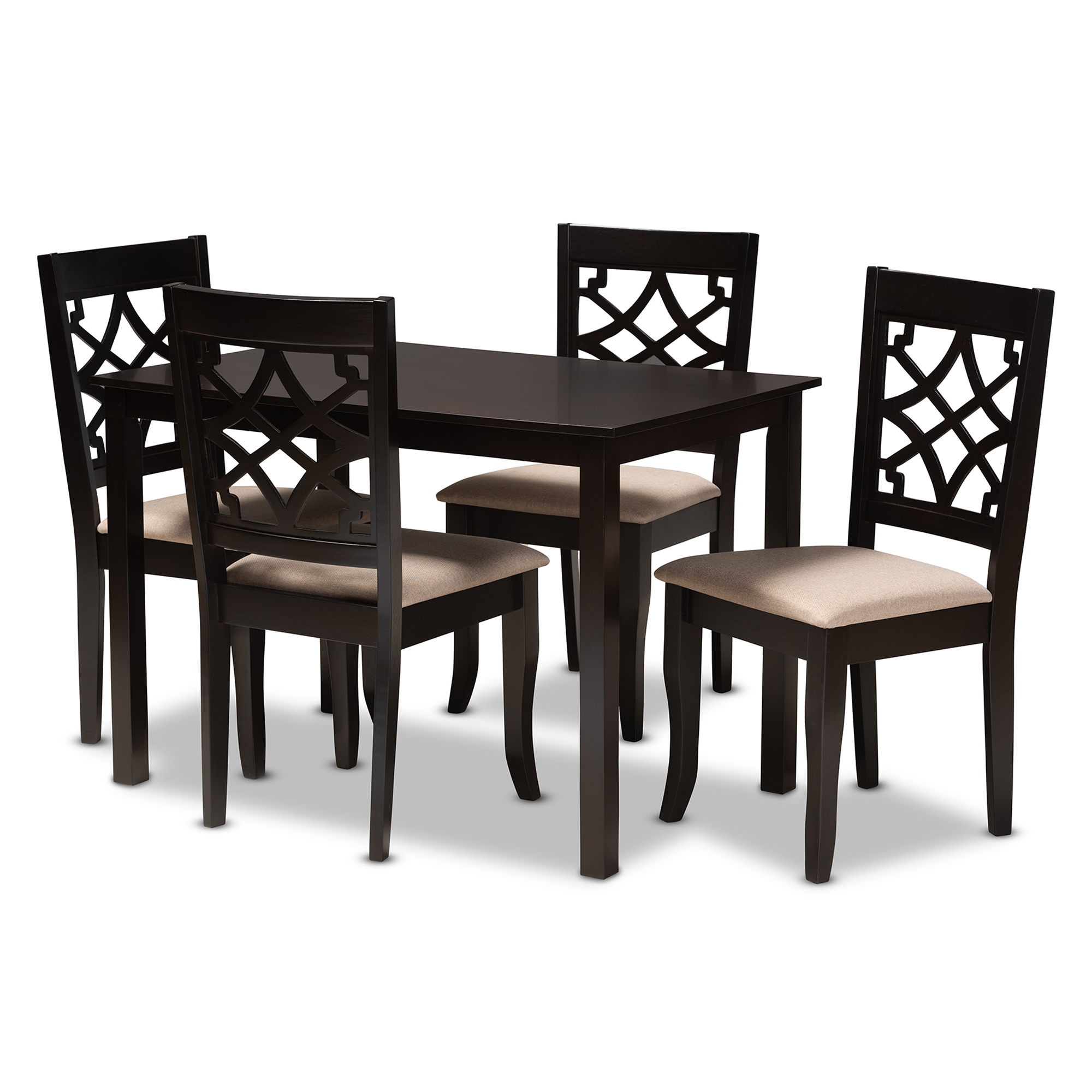 Baxton Studio Mael Modern and Contemporary Sand Fabric Upholstered Espresso Brown Finished 5-Piece Wood Dining Set